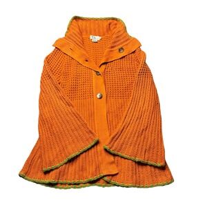 Etc 100% Cotton Orange‎ Knit Cardigan Sweater Bell Sleeves Size S Made in USA